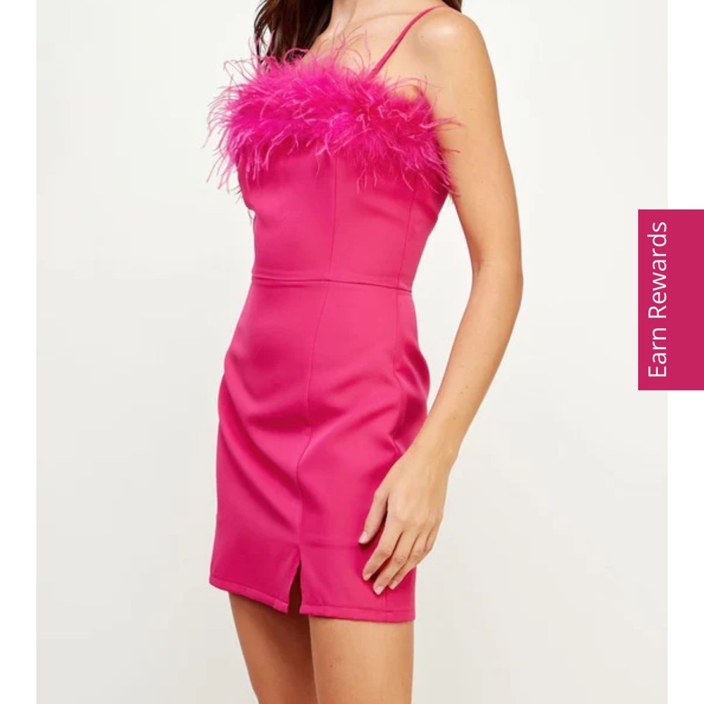 Strut & Bolt Pink Feather-Trim Dress M - Picture 2 of 5